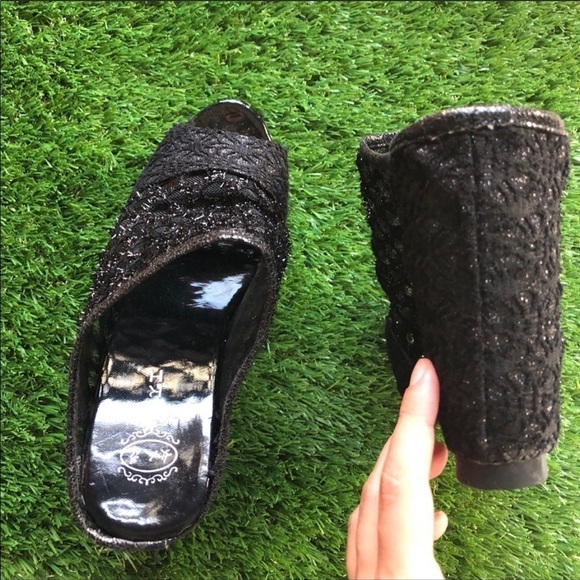 Jeffrey Campbell Style Health Goth Black Sheer Platform Slip-On Wedges 9/39 - Picture 6 of 7
